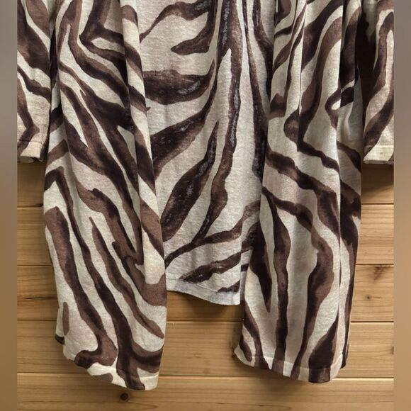 Chicos Travelers Sz 4/XXL Cotton Linen Blend Zebra Open Front Waterfall Caedigan - Picture 3 of 6